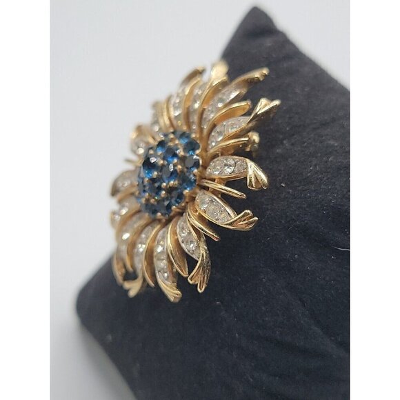 Crown Trifari Alfred Philippe Brooch Invisible Set Blue Sunburst RARE BROOCH - Picture 10 of 16